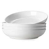 LIFVER 21.6 cm Suppenteller, 900 ml Salatschüsseln groß, weiße Pasta Schüssel 4er Set, Tafelservice Servierteller aus Porzellan, Mikrowellen- und Kühlschrankfeste Pastaschüsseln