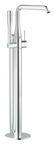 GROHE Essence, Badewannenarmatur freistehend (Wannenarmatur für die Bodenmontage, mit Duschkopf und Duschschlauhc, automatische Umstellung, ohne Unterputz Einbauset), chrom, 23491001