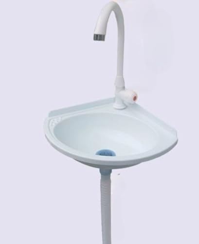 Cicqkks 壁掛け 手洗器 小型洗面ボウル 手洗いボウル 壁付け型 ミニ型 手洗い器 プラスチック製の小さなコーナー洗面器 コンパクト 壁掛け 洗面台 排水溝付きコーナーシンク屋内および屋外の庭、地下室、賃貸住宅に適しています、 取り付けが簡単