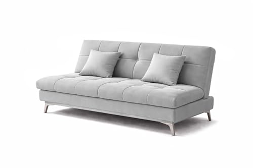 Image of Krancy Solid Wood 3 + 2 Seater Sofa Cum Bed with 2 Cushions | Convertible Wooden Couch for Living Room, Home & Office | Modern Designer Furniture | 3 Years Warranty | Grey
