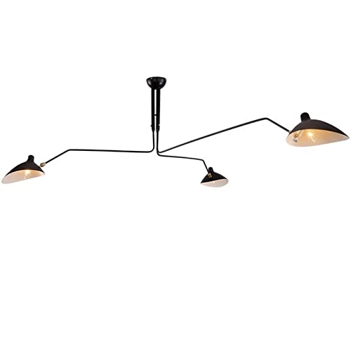 Grand lustre mid-century noir de qualité supérieure avec têtes ajustables