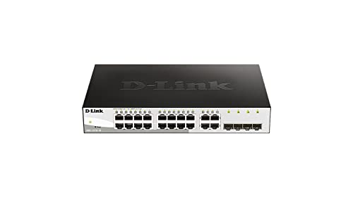 D-Link DGS-1210-16/E - Switch 16 Puertos Gigabit y 4 Puertos SFP Combo 100/1000 MBps, Altura 1U, VLAN automática para Video vigilancia y telefonía IP - Solo Cable de alimentación de la UE, Negro/Gris