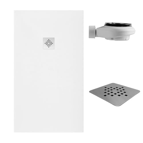 SOULBATH Receveur de Douche -Résine -Gel Coat -Texture Lisse/Pierre -Antidérapant -Couleur Blanc - 160x80- Extra plat 3cm. Bonde de vidange incluse - Standard