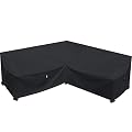 Flexiyard Heavy Duty Outdoor Sectional Sofa Cover, Waterproof 600D Patio Sectional Couch Protector, Lawn Patio Furniture Covers (Midnight Black, V-Shaped-90 x 90")