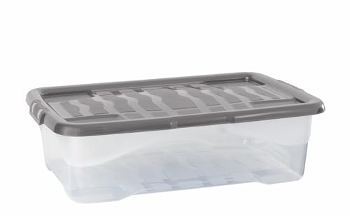 Strata Lot de 3 boîtes de rangement incurvées en plastique de 30 litres avec couvercles à clipser, solution de rangement pour la maison et le bureau, boîte...