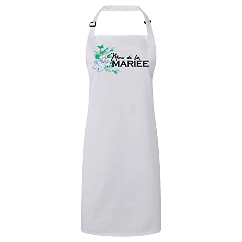 Tablier de cuisine premium Mère de la Mariée aux finitions soignées et fleurs bleues