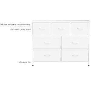 WLIVE Dresser with 7 Drawers, Dressers for Bedroom, Fabric Storage Tower, Hallway, Entryway, Closets, Sturdy Steel Frame, Wood Top, Easy Pull Handle, White WLIVE Dresser with 7 Drawers Dressers for Bedroom Fabric Storage Tower Hallway Entryway Closets Sturdy Steel Frame Wood Top Easy Pull Handle White