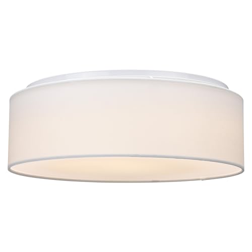 Navaris Flush Mount Ceiling Light - 15.75 Diameter Drum Lamp Shade 22w LED Fixture for Bedroom Living Room Kitchen Hallway Lighting - White