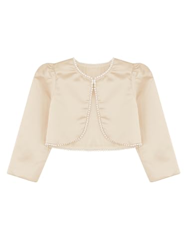 Girl's Beaded Satin Bolero Short Princess Jacket Shrug Open Front Cardigan Flower Girl Dress Cover up3