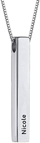 Ouslier 925 Sterling Silver Personalized 4 Sided Vertical 3D Bar Necklace Custom Made Name Text Engraved (925 Sterling Silver)
