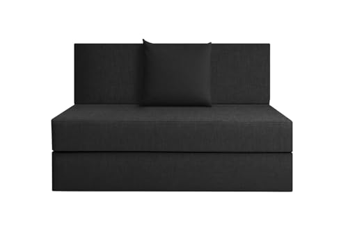 Image of Rosebell Lightweight Easy One Person Sofa Cum Bed Jute Fabric- Washable Cover- Including 1 Cushion - Size 3' X 6' Ft Perfect for Home for Guests - Black Color