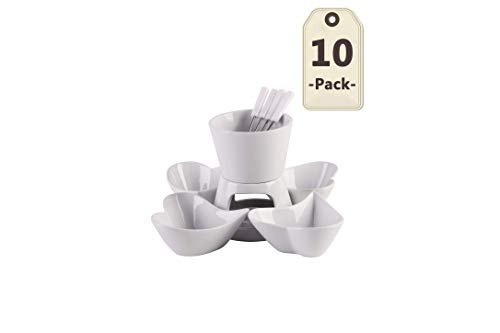 HengTianCheng Ceramic Double Layer Fondue Set,Snack Bowl and Forks for 4, Chocolate Fondue,Cheese