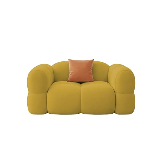 Image of Casaliving Vetras Modern Velvet Bubble Cloud Sofa, Tufted Design Upholstered 1 Seater Sofa Set for Living Room, (Yellow Colour) Premium Velvet Fabric Sofa