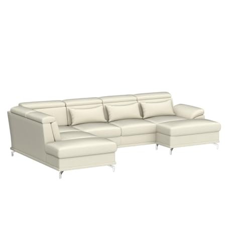 Image of Fabrique Bossberry U-Shape 7 Seater Fabric Light Cream Sofa Set (LHS)