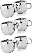 Double Wall Stainless Steel Tea Cups, 3 oz (90 ml), Set of 6, Silver, medium