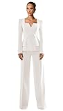 LEWIJO Fashion Womens Suit 2 Piece Double Breasted Suits for Women Regular Fit Square Neck Tuxedo White Womens Suits Size Medium