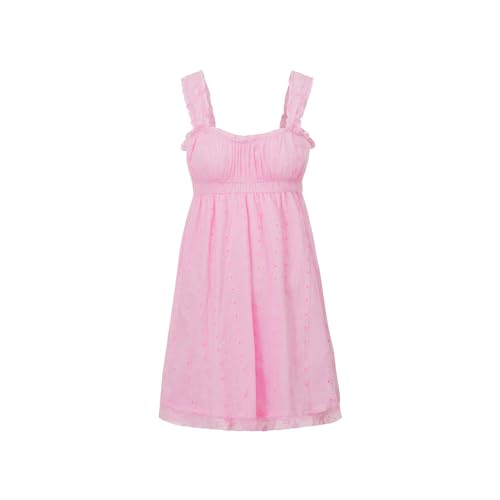 Image of Women Summer Floral Embroidery Dress Sleeveless Ruffle Loose A-line Mini Dress Beach Clubwear Streetwear