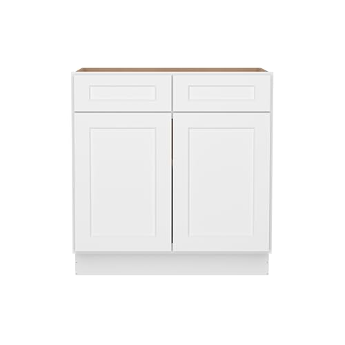 Image of Furinno Shaker Drawer Base Kitchen Cabinet with 2-Doors, Ready to Assemble, 24 D x 33 W x 34.5 H, White
