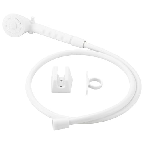 RV Shower Head with Hose, Outdoor Shower, Non-Metallic Outdoor RV Shower Kits Replacement, Camper Shower Head Kits with Hose Guide and Shower Wand Bracket Holder (White)
