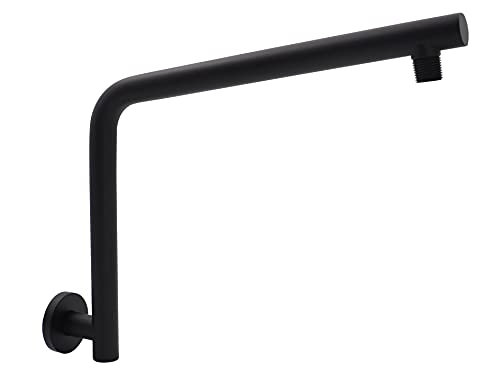 Aquaiaw High Rise Shower Arm And Flange, 12.6 Inch, Solid Brass, Both Soldered 1/2 Npt Tapered Threads, Round, Matte Black, Gooseneck Raised Shower Head Arm W/Escutcheon, Wall Mount Shower Extension #TOP19