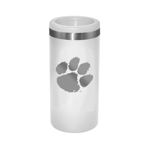 The Memory Company Officially Licensed Personalized 12oz White Stainless Steel Slim Can Holder,CLM - Clemson University