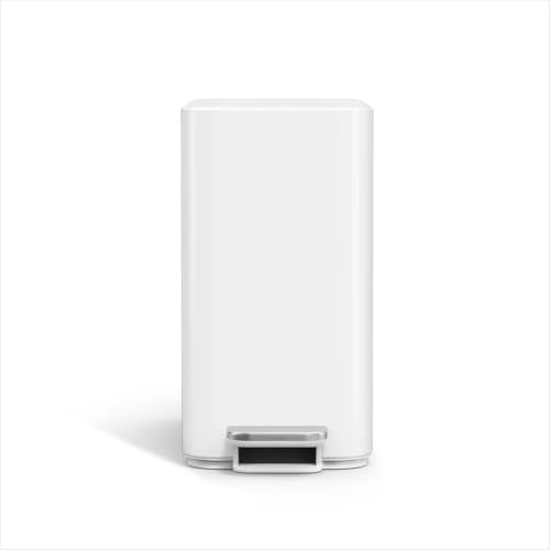 Image of simplehuman Slim Step Can, 9L / 2.4 Gallon Primary Bathroom Trash Can, Liner Pocket, Sleek Internal Hinge, 150,000-Step All-Steel Pedal, Lid Shox Silent Close, White Steel