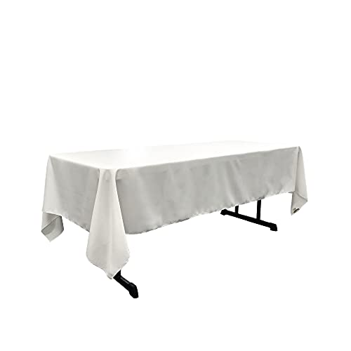 LA Linen Polyester Poplin Washable Rectangular Tablecloth, Stain and Wrinkle Resistant Table Cover 60x108, Fabric Table Cloth for Dinning, Kitchen, Party, Holiday 60 by 108-Inch, White