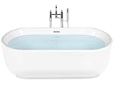 Moderne Acryl Badewanne oval freistehend weiß mit Überlauf 170 x 80 cm Pinel