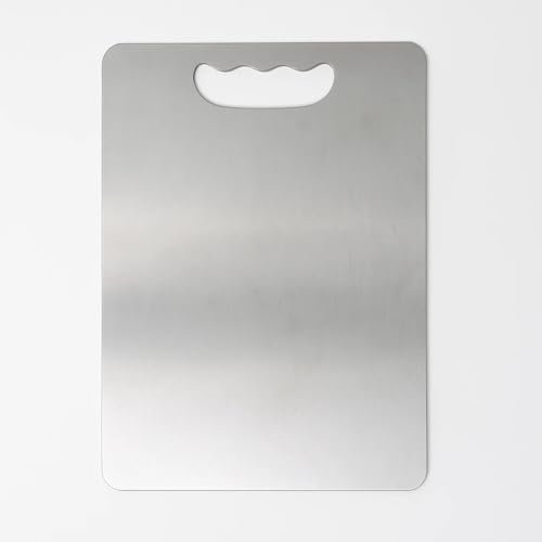 Image of SUPERMOM Chopping Board 228 x 330 mm - Stainless Steel Cutting Board for Vegetables, Fruits, Meat & Cheese - Durable, 1.5mm Thick & Non-Slip Kitchen Chopping Board for Cooking & Food Prep (Pack of 1)