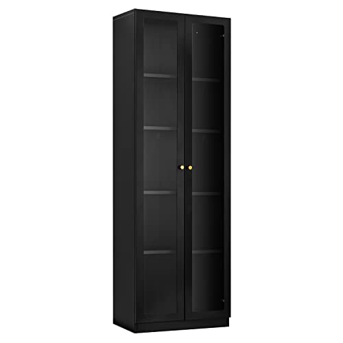 Image of Bookcase Metal with Plexi-Glass Doors and 4 Adjustable Shelves, 5-Tier Bookshelf Organizer, Tall Multipurpose Storage Cabinet, Home Decor Furniture for Study, Office, Living Room