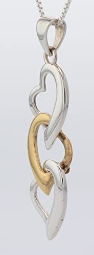 Three Heart Sterling Silver and Gold Plated Pendant Necklace 18"4