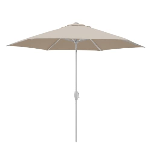 KETTLER 3M Wind Up Garden Parasol with Auto Tilt & Night Cover Stone Canopy Brushed Aluminium Frame UV50+ Sun Protection PWTBA30-927