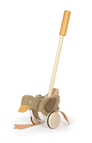 small Foot Schiebetier Ente mit beweglichem Kopf aus Holz, hilft beim Laufenlernen, Schiebespielzeug für Kinder ab 18 Monaten, 12493, Braun