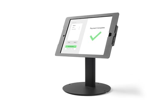 Support iPad et tablette Lite noir à base lestée inclinable pour bureaux et comptoirs professionnels