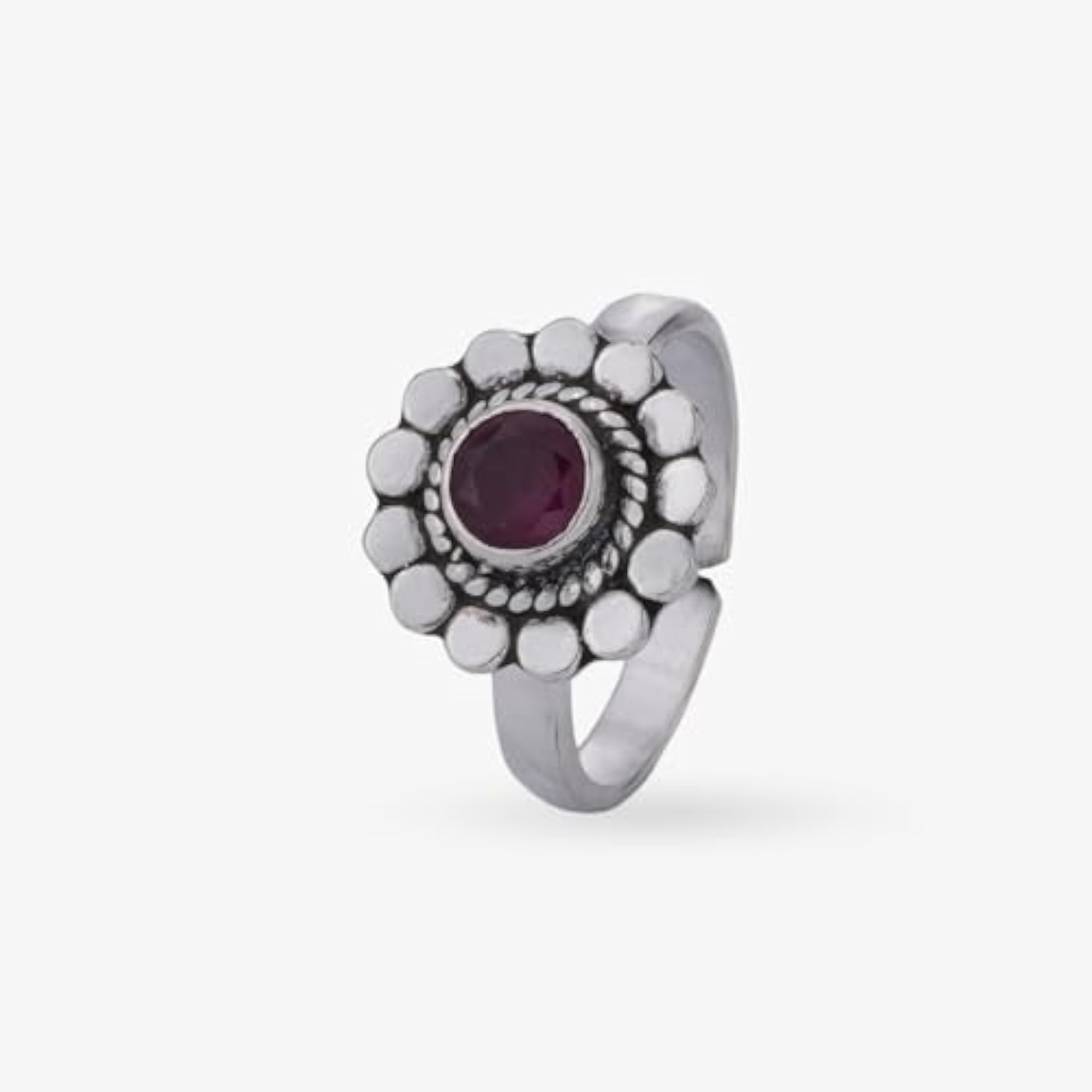 925 Oxidised Silver Ruby Heritage Petal Toe Ring