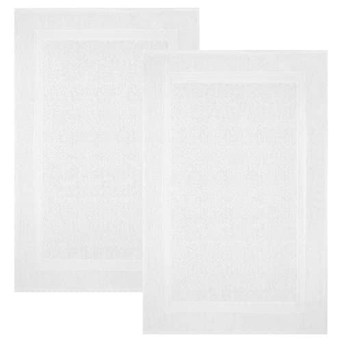 Infinitee Xclusives Premium Cotton Banded White Bath Mats â Pack of 2, 22x34 Inches [Not a Bathroom Rug] Ultra Soft and Super Absorbent Floor Mat, Machine Washable Bath Mat for Bathroom