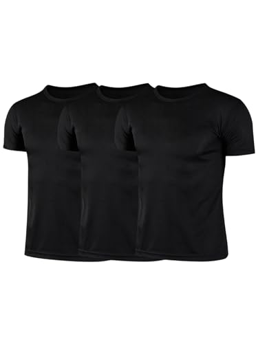 IEFIEL Pack de 3 Camisetas de Manga Corta para Niños Camiseta de Deportiva Color Sólido Transpirables de Secado Rápido 3-16 Años Negro 14-16 años