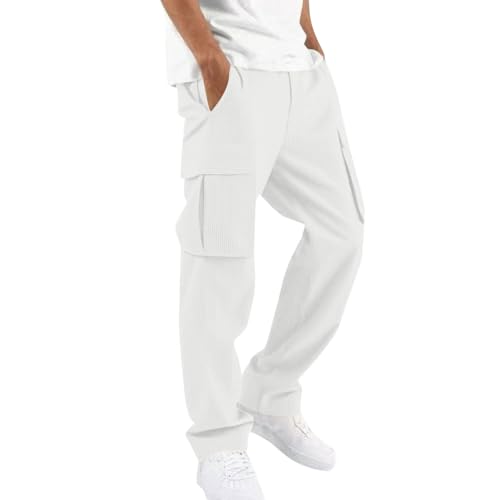 Men's Corduroy Cargo Sweatpants Casual Joggers Loose Fit Athletic Pants with Pockets Hiking, M-3XL