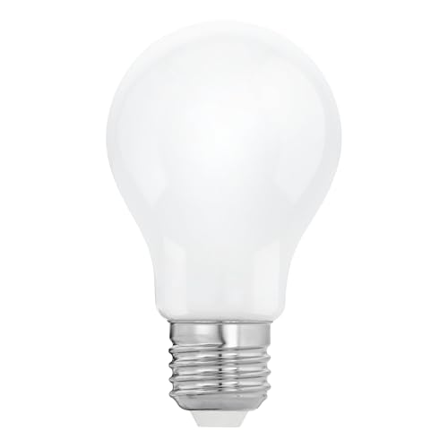 Eglo Bombilla LED E27 de cristal esmerilado, bajo consumo de energía clase A, 3,8 W, 806 lúmenes, luz blanca cálida, 2700 K, bombilla pera A60, color blanco ópalo, diámetro 6 cm