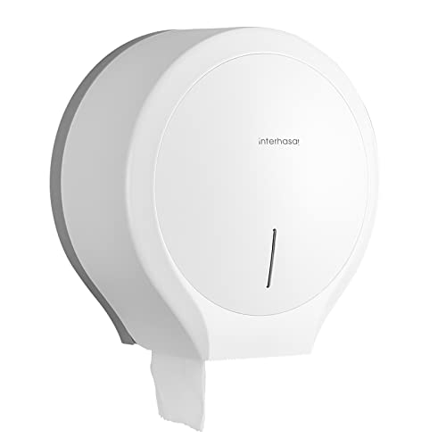 interhasa! Toilet Paper Dispenser Wall Mount, 9 Inch Commercial Toilet Paper Holder Jumbo Roll Toilet Paper Towel Dispenser ABS White Tissue Dispenser with Key Lock