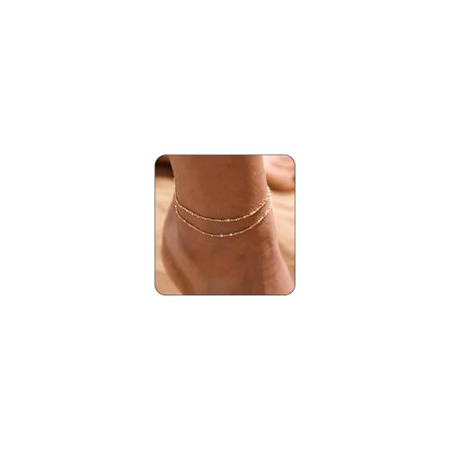 HARJJME Fußkettchen für Damen Silber 925 Gold Fussketten für Frauen Doppelte Herz Perlen Plättchen Twist Infinity Fußkette Verstellbare Layered Sommer Strand Fußschmuck Geschenk