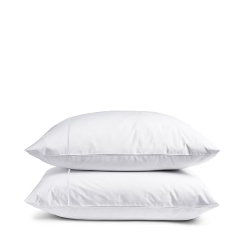 Luxury 100% Organic Cotton Simple Embroidered Pillowcases | Pillow cases 50 x 75cm | Luxurious Hotel Quality Pure Cotton | Oxford or Housewife | Percale Finish | White/White - No Border
