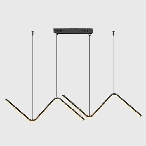 Lampada a Sospensione Moderna Wave - Lampadario lineare a LED per Tavolo da Pranzo e Isola della Cucina, Elegante Design Nero, apparecchio di Illuminazione per la casa Contemporaneo
