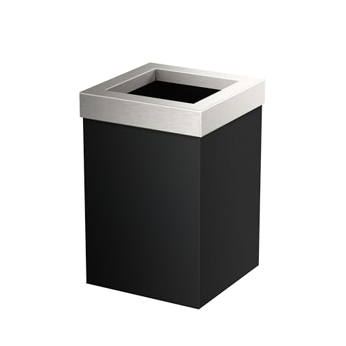 Gatco Small Bathroom Trash Can with Lid, Square 3 Gallon Stainless Steel Wastebasket, Under Sink, Matte Black and Satin Nickel, for Bathroom, Bedroom, Office (1915SN)