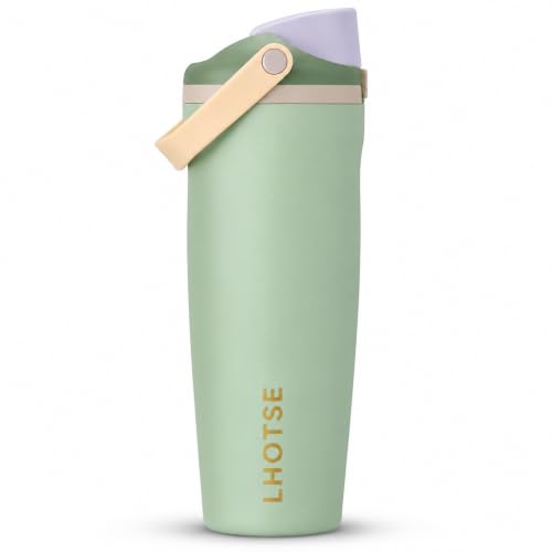 Image of LHOTSE Gym Water Bottle 30oz - Leak Proof Lock Lid, Matte Metallic Finish, Carry Handle, Durable Stainless Steel, Perfect for Workout & Sports (Pistachio, 900 ML)