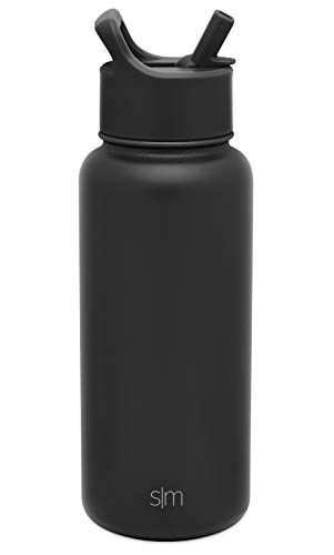 Simple Modern Garrafa térmica de água isolada com tampa de canudo, 1 litro, reutilizável, boca larga