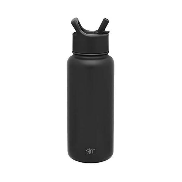Simple Modern Water Bottle with Straw Lid Vacuum Insulated Stainless Steel Metal Thermos Bottles | Reusable Leak Proof BPA-Free Flask for Gym, Travel, Sports | Summit Collection | 32oz, Midnight Black
