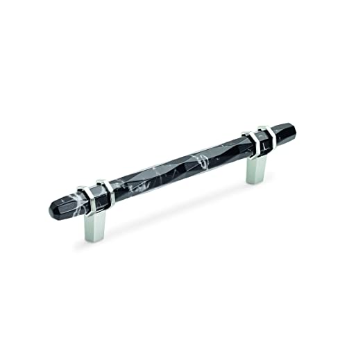 Image of Amerock 5-1 /16 inch Carrione Marble Black /Polished Nickel Drawer Pull