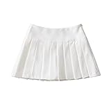 BANLUX Womens Short Skirts - Split Pleated Skirt Women Summer High Waist A-Line Slim Mini Skirt Grey Preppy Tennis Vintage Casual Skirt, White,S