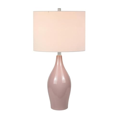 Henn&Hart TL0280 Bella 28.25 Inch Tall Porcelain Table Lamp With Fabric Shade In Rose/White thumb #2